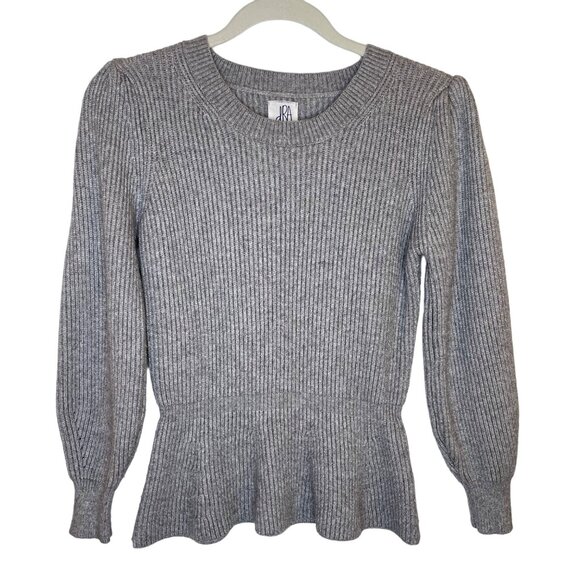 dRA Los Angeles Peplum Ribbed Puff Sleeve Sweater, M - Picture 2 of 9
